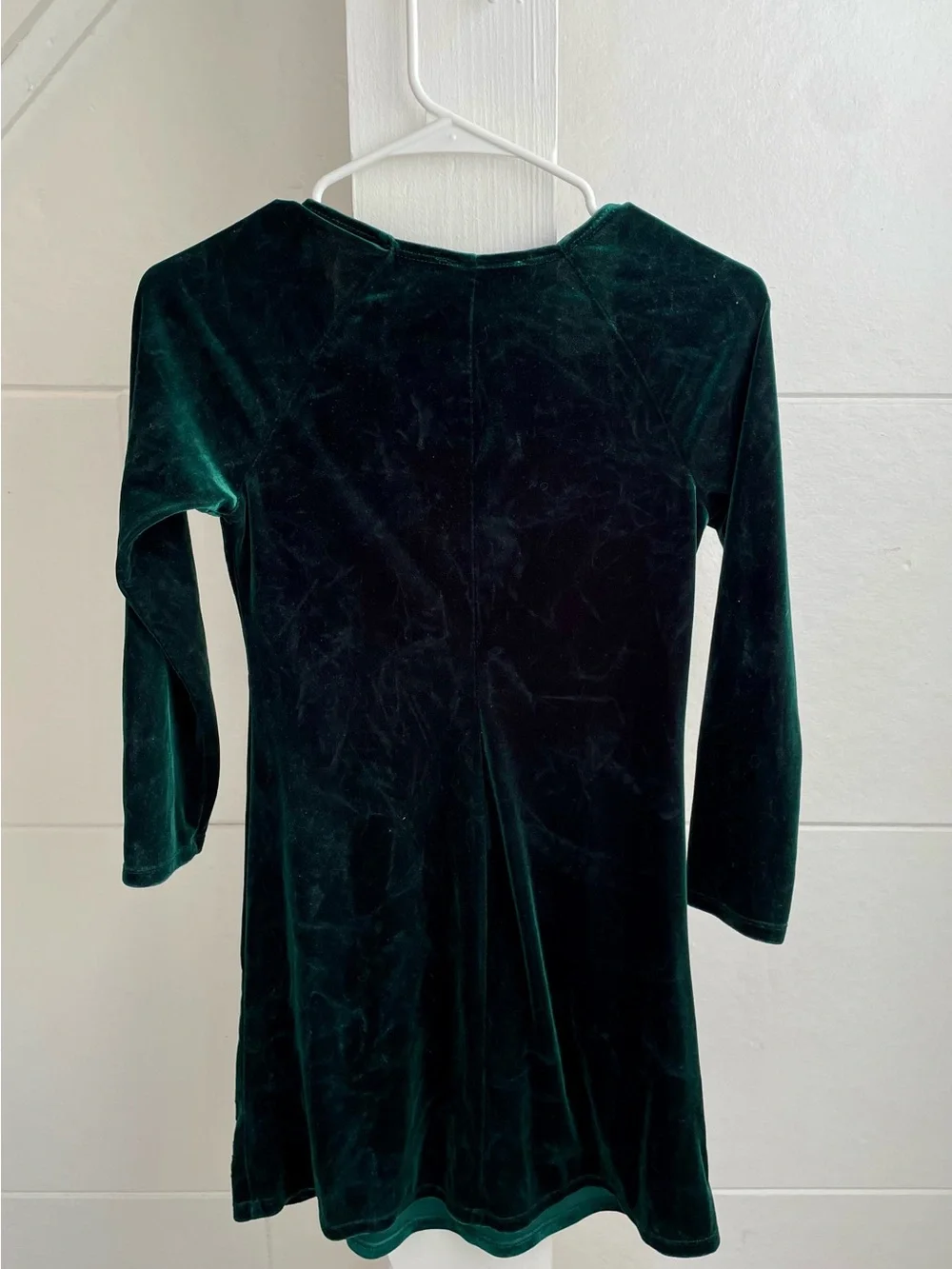 Emerald Green Velvet Long Sleeve Tunic Dress with Embroidered Hem